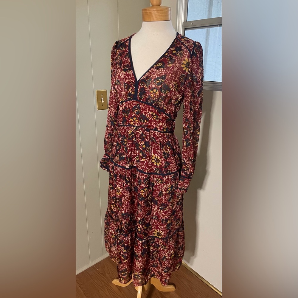 BA&SH Bordeaux GiGi Bohemian Printed Chiffon Hippie Dress Size Small/4